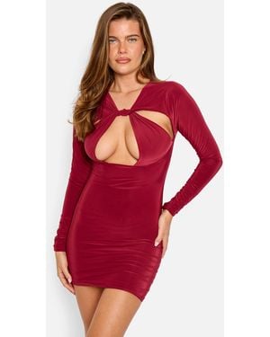 Public Desire Twist Detail Plunge Mini Dress Burgundy - Red