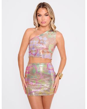 Public Desire Sequin Printed One Shoulder Top Multi - Red