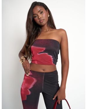 Public Desire Floral Print Slinky Bandeau Top Black - Red