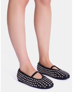 Public Desire Mina Black Embellished Ballet Flat Court Shoes - White