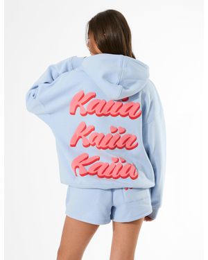 Public Desire Kaiia Bubble Graphic Oversized Hoodie Baby Blue & Coral - Red