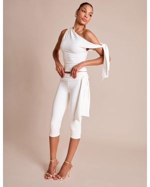 Public Desire Knot Detail Tie Side Luxe Slinky Capri Trousers White - Natural