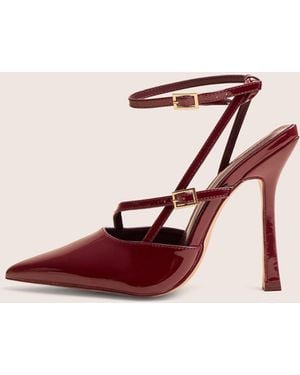 Public Desire Idol Burgundy Patent Buckle Strappy Detail Stiletto Court High Heels - Pink
