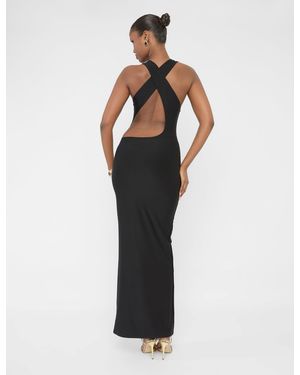 Public Desire Cross Over Back Detail Luxe Slinky Maxi Dress Black - Grey