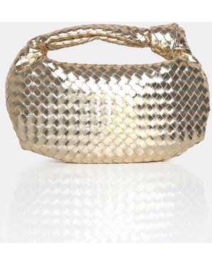 Public Desire The Blame Metallic Gold Woven Pu Knot Detail Mini Grab Bag