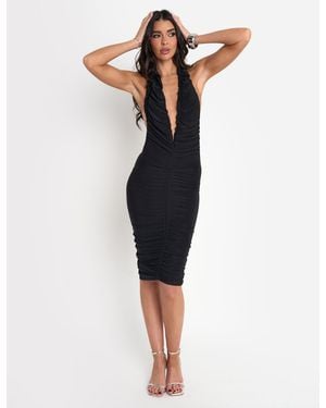Public Desire Ruffle Plunge Mini Dress Black