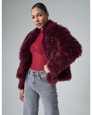 Public Desire Short Shaggy Fur Jacket Burgundy - Red