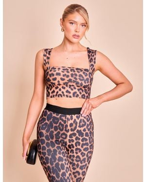 Public Desire Square Neck Luxe Slinky Bralet Top Leopard - Brown