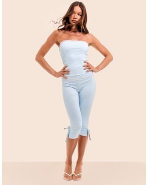 Public Desire Gingham Lace Trim Capri Pant With Bow Tie Blue And White - Natural