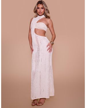 Public Desire Textured Asymmetric Cut Out Maxi Dress Cream - Pink