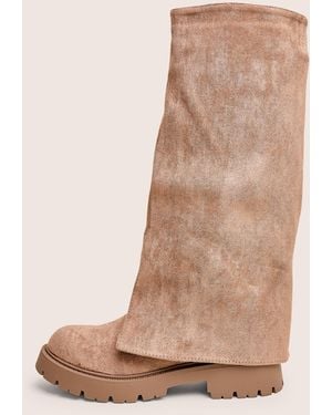 Public Desire Dusty Beige Chunky Sole Faux Suede Fold Over Boots - Natural