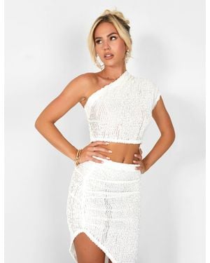 Public Desire One Shoulder Textured Top White