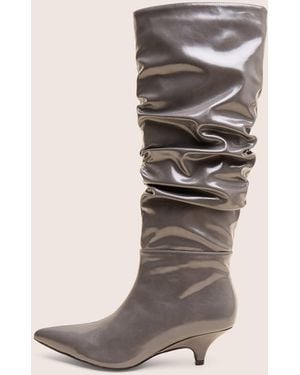 Public Desire La Dolce Vita Slate Grey Rouched Kitten Heel Knee High Boots - Natural