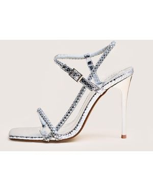 Public Desire Last Night Silver Snake Pu Diamante Strap Stiletto High Heels - Natural