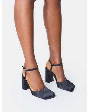 Public Desire Leighton Black Satin Slant Toe Block Heels - White