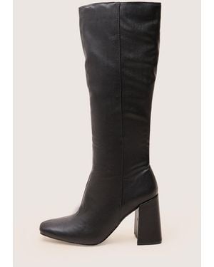 Public Desire Apology Black Pu Knee High Block Heel Boots