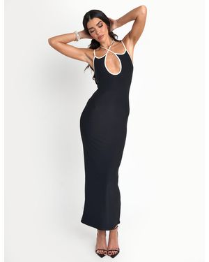 Public Desire Cross Strap Contrast Trim Maxi Dress Black - Blue