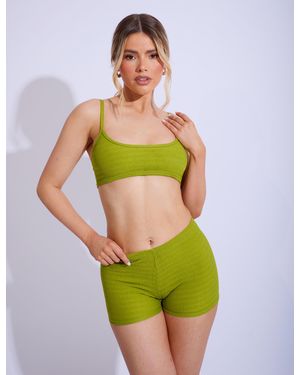 Public Desire Textured Strappy Cami Crop Top Co-ord Lime - Green