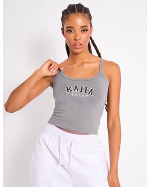 Public Desire Kaiia Logo Cami Vest Top Charcoal Grey - White