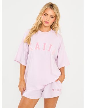 Public Desire Kaiia Slogan Oversized T-shirt Pale Lavender - Pink