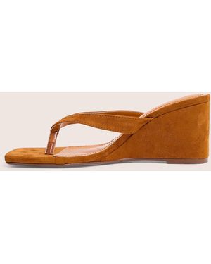 Public Desire Luisa Tan Faux Suede Flip Flop Wedge Heels - Natural