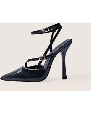 Public Desire Idol Navy Patent Buckle Strappy Detail Stiletto Court High Heels - Natural