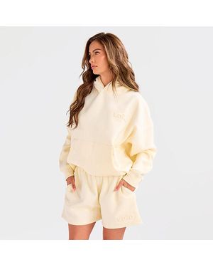 Public Desire Kaiia Embossed Logo Oversized Hoodie Lemon - Natural