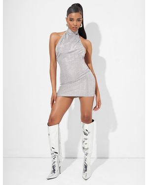 Public Desire High Neck Mini Dress In Silver - White