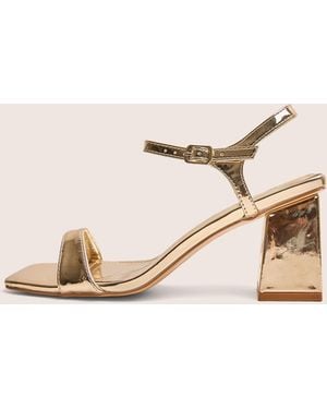 Public Desire Maryse Gold Mirror Pu Barely There Mid Block Heels - Pink