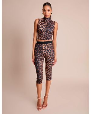 Public Desire High Waist Luxe Slinky Capri Trousers Leopard - Multicolour
