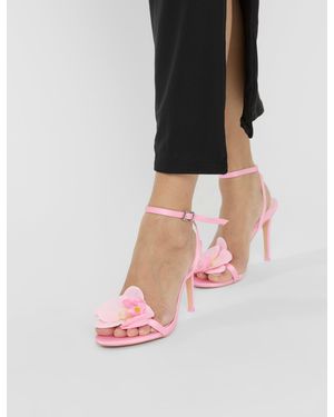 Public Desire Mica Pink Satin & Pink Orchid Barely There Stiletto Mid Heels - Black