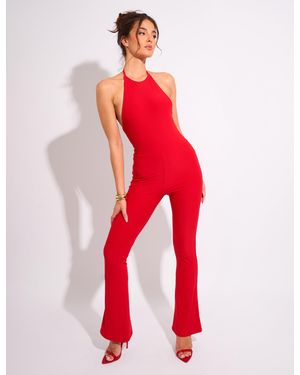 Public Desire Tie Back Luxe Slinky Jumpsuit Red