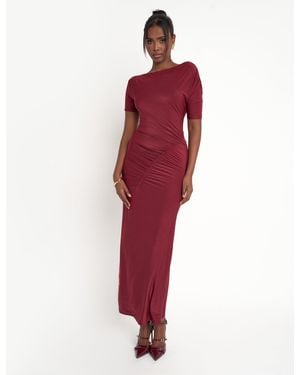 Public Desire Slinky Ruched Detail Maxi Dress Burgundy - Red