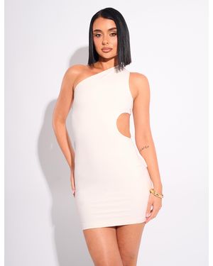 Public Desire Cut Out Detail Tie Back Luxe Slinky Mini Dress Cream - White