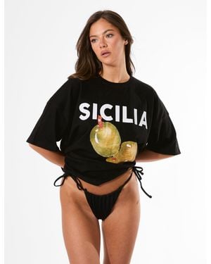 Public Desire Kaiia Sicilia Olives Graphic Oversized T-shirt Black