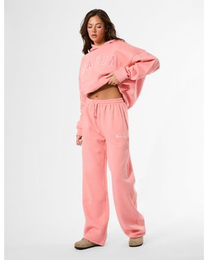 Public Desire Kaiia Logo Wide Leg Joggers Bright Coral - Pink