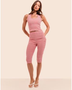 Public Desire Mid Rise Gingham Capri Pant Red And White - Pink