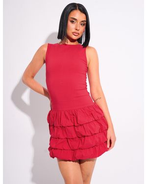 Public Desire Tiered Ruffle Hem Racer Mini Dress Red