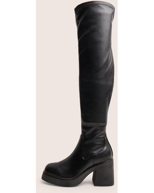 Public Desire Sensored Black Chunky Sole Sock Over The Knee Boots