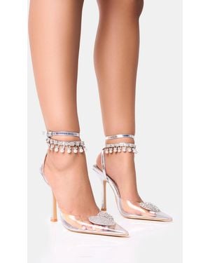 Public Desire Blessing Wide Fit Silver Clear Perspex Pearl Court Stiletto Heels - Brown