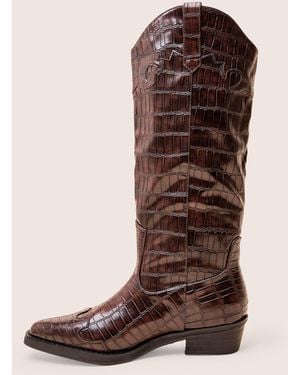 Public Desire Apollo Brown Croc Flat Western Knee High Boots - Multicolour