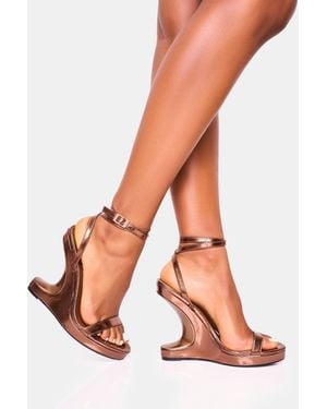 Public Desire A-list Bronze Barely There Wrap Around Platform Cut Out Wedge Heels - Multicolour