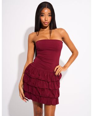 Public Desire Bandeau Balloon Mini Dress Burgundy - Red