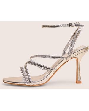 Public Desire Free Spirit Silver Strappy Round Toe Mid Heels - Brown