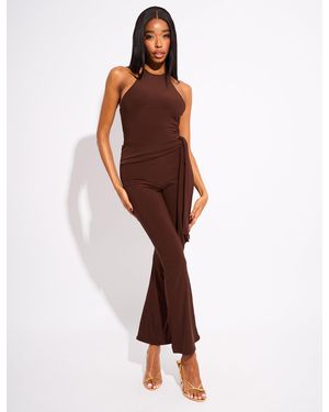 Public Desire Tie Back Belted Jumpsuit Chocolate - Brown