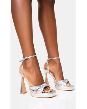 Public Desire Trendsetter Silver Knot Detail Flare Platform Heels - White