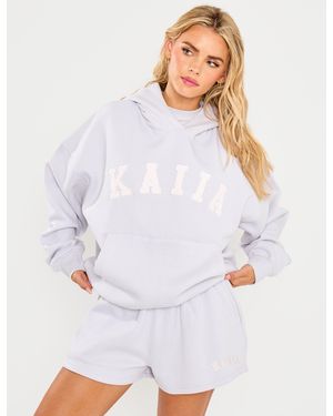 Public Desire Kaiia Slogan Oversized Hoodie Grey Lilac - White