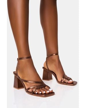 Public Desire Robin Bronze Strappy Square Toe Mid Block Heels - Brown