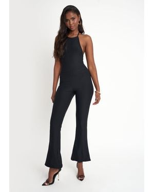 Public Desire Tie Back Luxe Slinky Jumpsuit Black - Blue