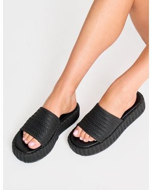 Public Desire Sangria Black Woven Flatform Sandals
